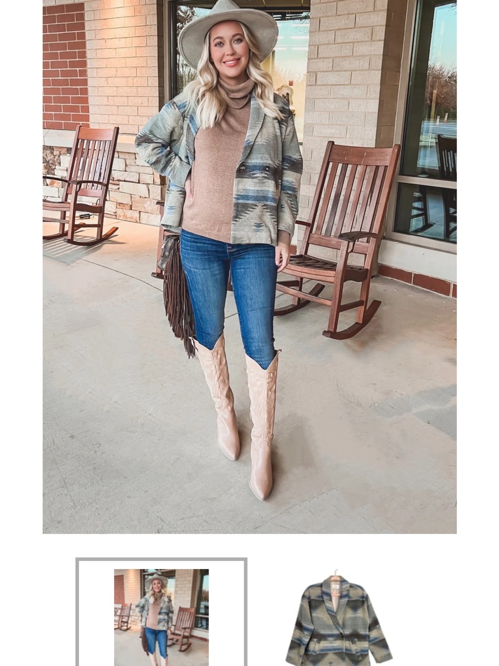 Aura Double-Breasted Aztec Patterned Jacket in Blue Gray Brown NWOT